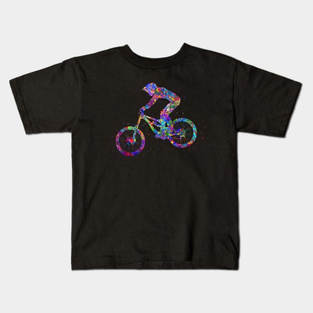 Downhill mountain bike jump Kids T-Shirt by Yahya Art